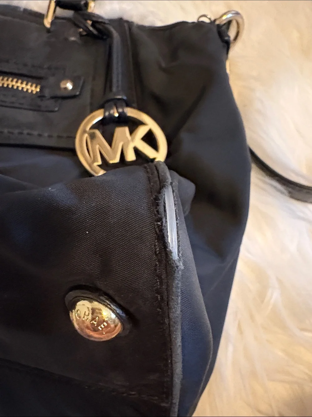 Michael Kors Black Shoulder Tote with Gold Hardware and MK Charm